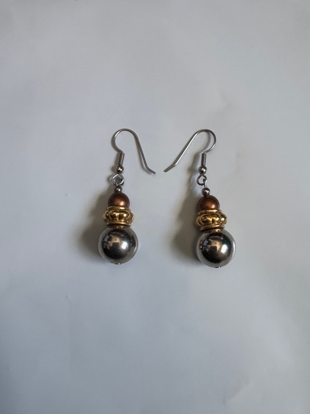 Vintage Bronze, Gold, & Silver Bead Drop Earrings